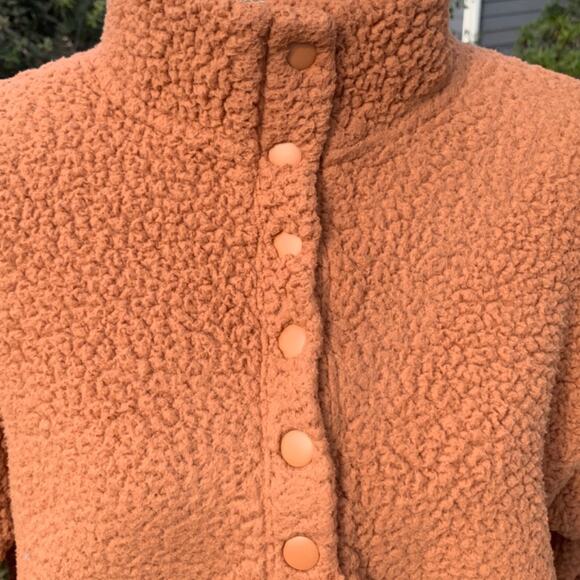 Aerie cloud Sherpa oversized pullover sweatshirt brown tan snap fleece brown M - Picture 7 of 15
